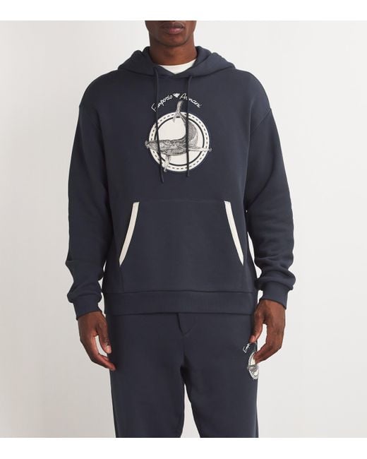Emporio Armani Cotton Whale Patch Hoodie in Blue for Men | Lyst