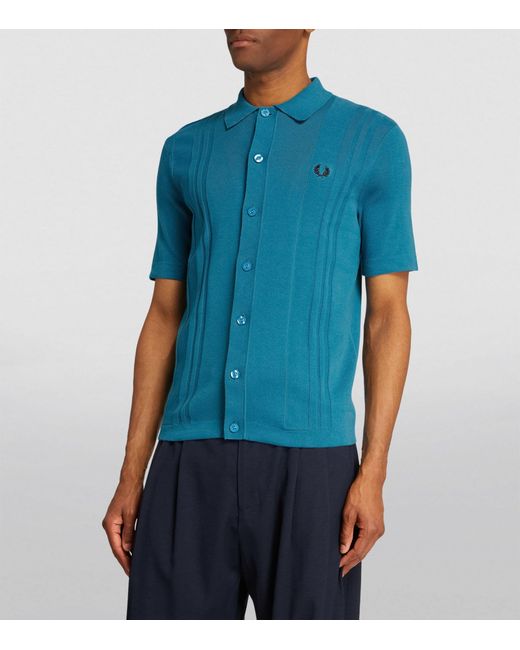 Fred Perry Blue Knitted Striped Polo Shirt for men
