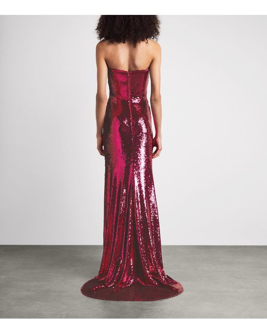 Alex Perry Red Sequin Strapless Gown