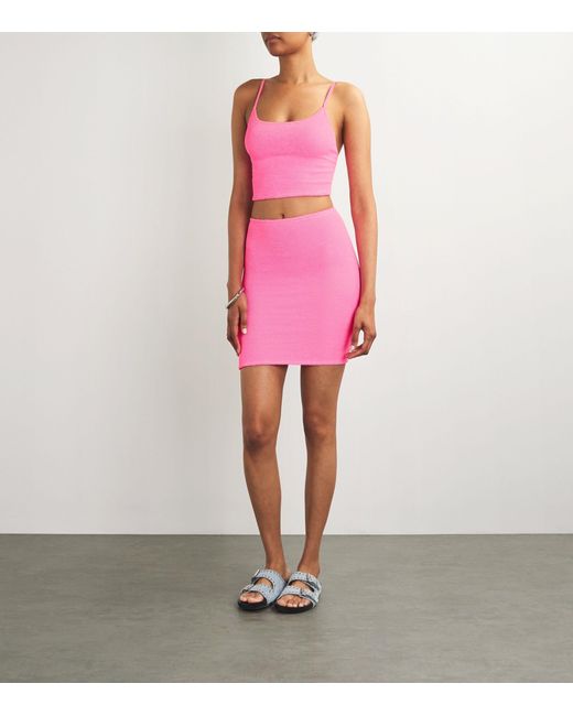 Hunza G Pink Crinkle Mini Skirt