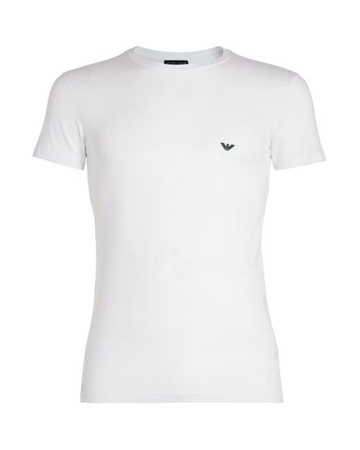 Emporio Armani White Stretch Cotton Eagle T-Shirt for men