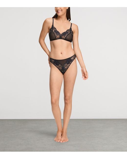 Hanro Black Lace-Trim Lysia Thong