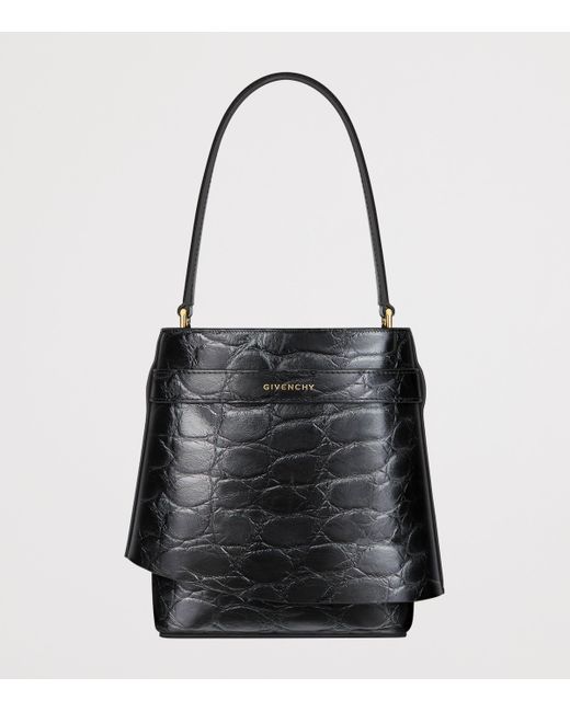 Givenchy Black Croc-Embossed Leather Shark Lock Bucket Bag
