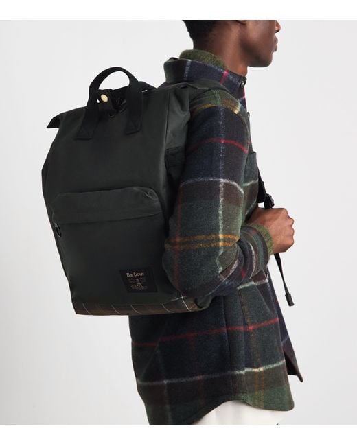 Barbour Black Waxed Cotton Field Backpack for men
