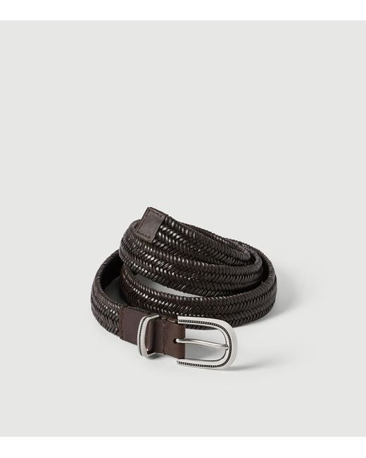 Brunello Cucinelli Black Leather-Blend Chevron-Effect Braided Belt for men