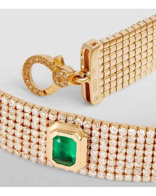SHAY Metallic Yellow Gold, Diamond And Emerald Deco Bracelet