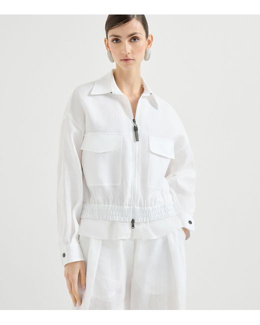 Brunello Cucinelli White Cotton Zip-Up Jacket