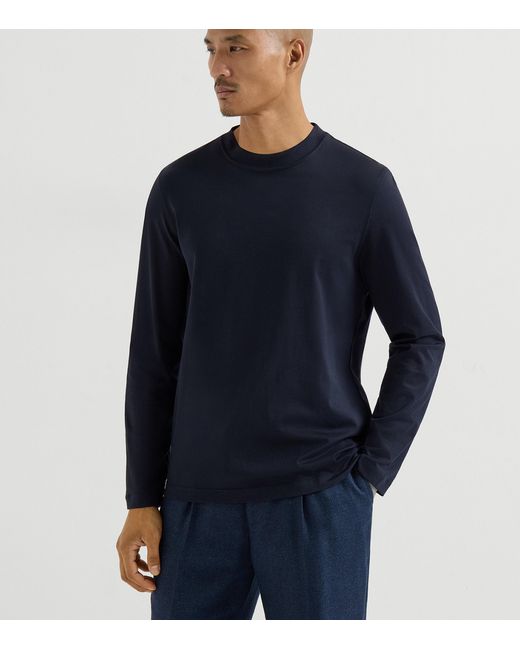 Brunello Cucinelli Blue Cotton Long-Sleeve T-Shirt for men