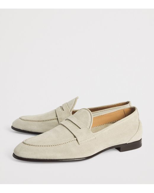Isaia White Suede Penny Loafers for men