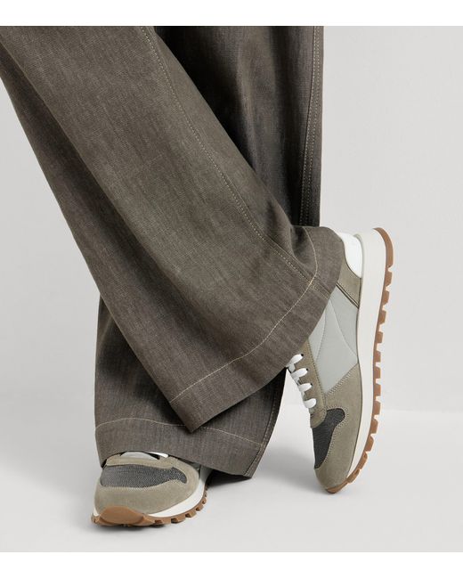 Brunello Cucinelli White Techno-Suede Runner Sneakers