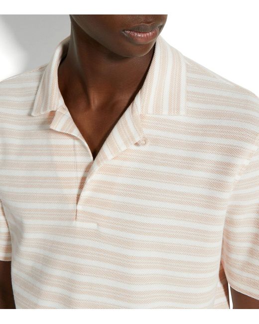Zegna White Cotton Striped Polo Shirt for men