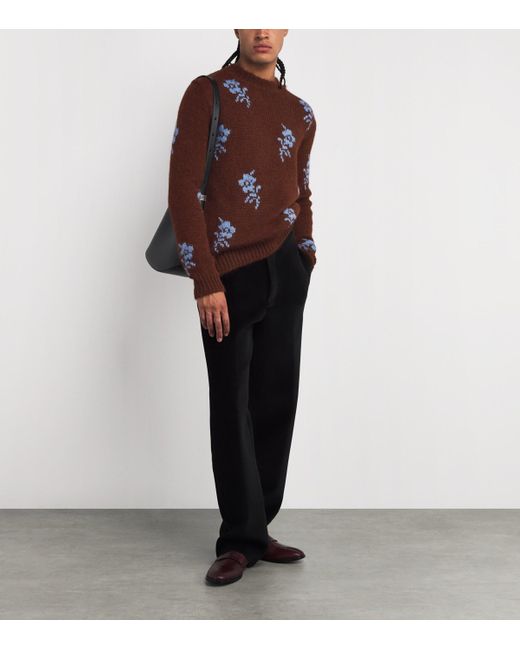 Jil Sander Brown Alpaca-Blend Intarsia Floral Sweater for men