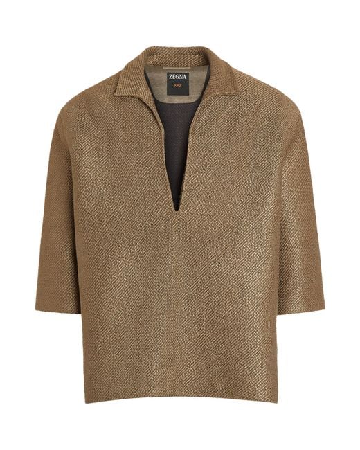 Zegna Brown Silk-linen Polo Shirt for men