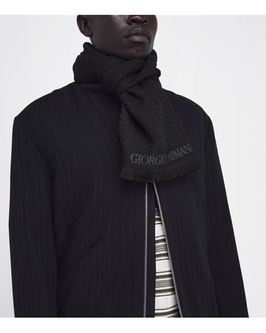 Giorgio Armani Black Wool Geometric Print Scarf for men