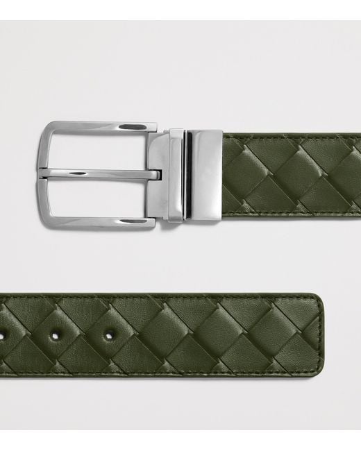 Bottega Veneta Green Leather Intrecciato Reversible Belt for men