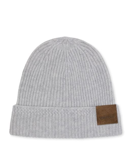 Tom Ford Gray Cashmere Logo Beanie for men