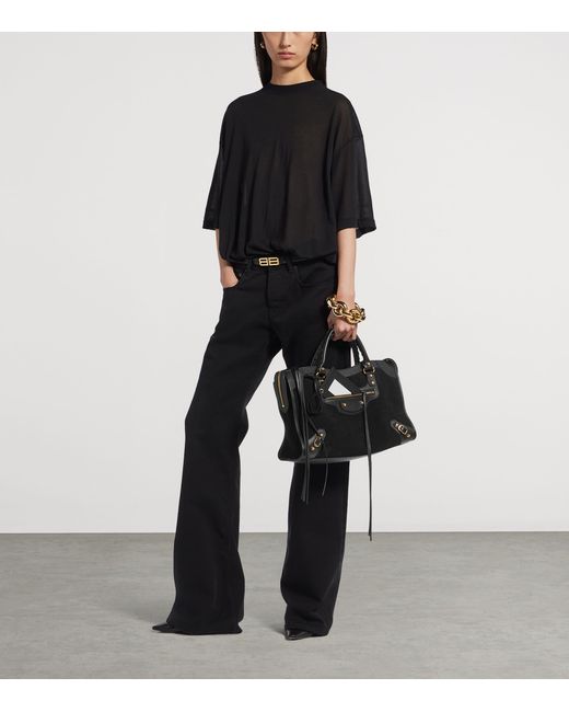 Balenciaga Black Medium Suede Le City Top-Handle Bag