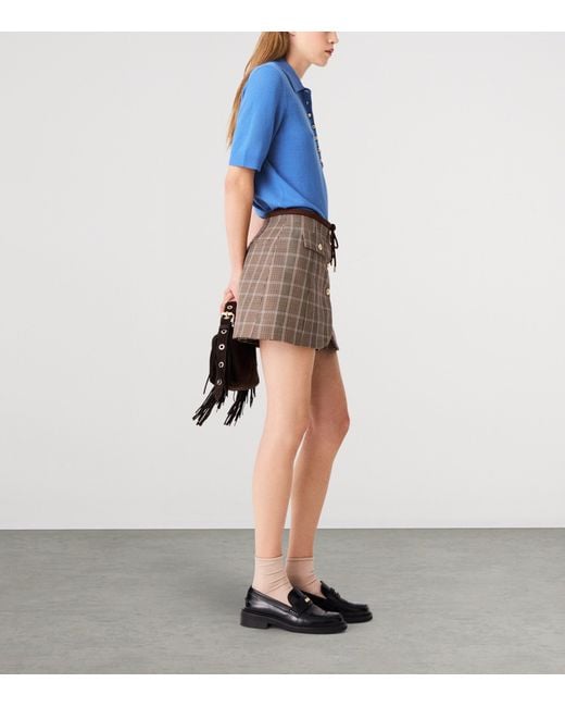 Maje Brown Wool-Cotton Check Mini Skort