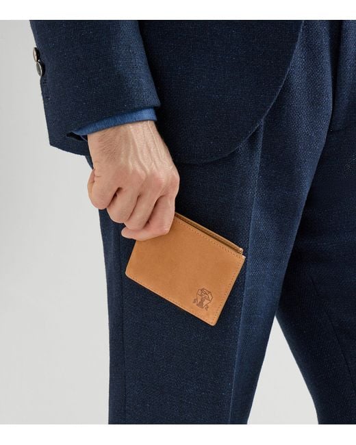 Brunello Cucinelli Brown Nubuck Logo Bifold Wallet for men