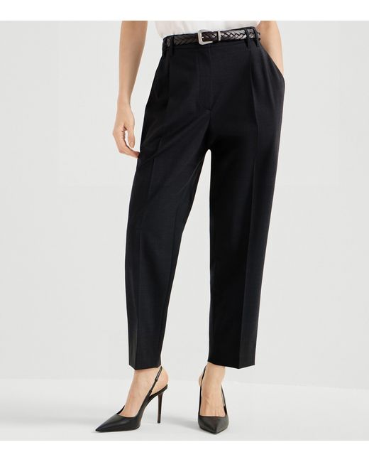 Brunello Cucinelli Black Virgin Wool-Blend Slouchy Trousers