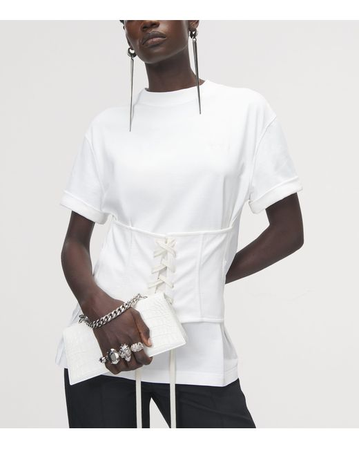 McQueen White Leather Skull Four-Ring Top-Handle Bag