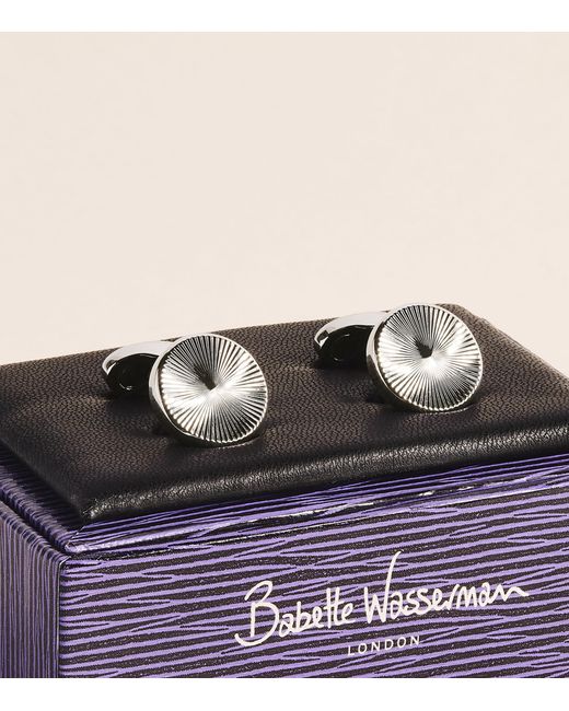 Babette Wasserman Natural Rhodium-Plated Gatsby Wheel Cufflinks for men