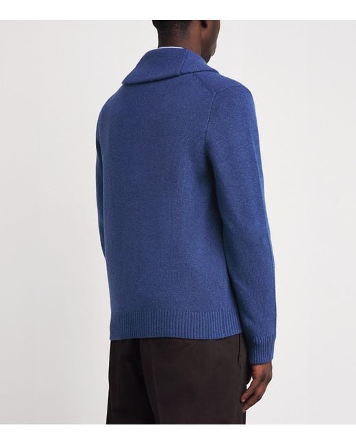 Polo Ralph Lauren Blue Wool-Cashmere Shawl-Collar Cardigan