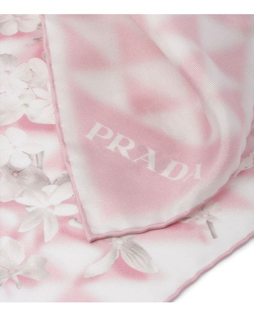 Prada Pink Silk Floral Symbole Scarf