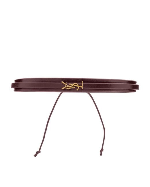 Saint Laurent Brown Leather Cord Cassandre Bracelet