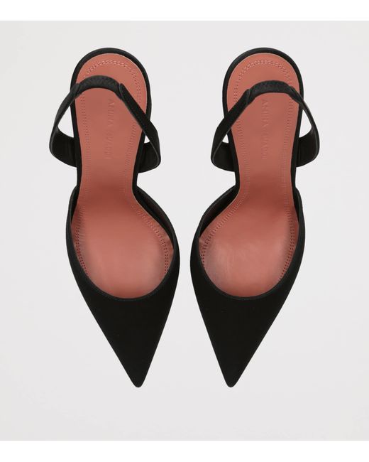 AMINA MUADDI Black Satin Holli Slingback Heels 95
