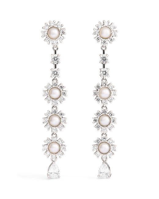 Self-Portrait White Crystal-Faux Pearl Drop Earrings