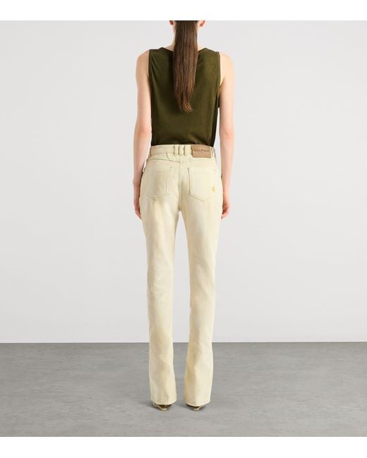 Balmain Natural High-Waisted Faded Denim Jeans