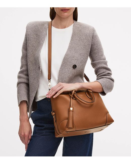 Aspinal Brown Leather Midi The Hudson Bowling Bag