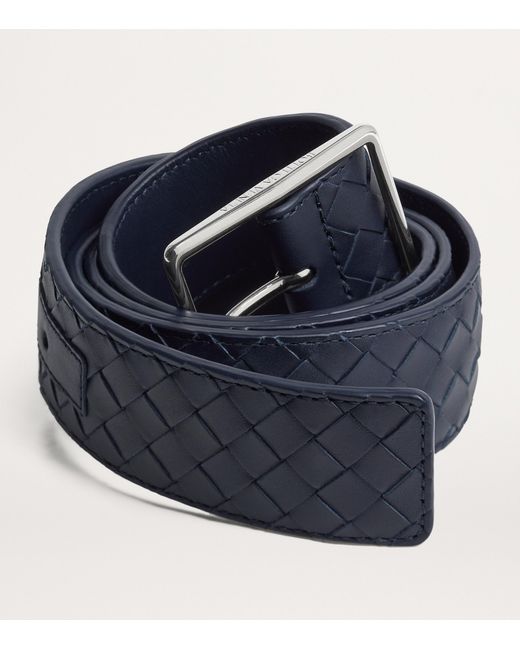 Bottega Veneta Blue Leather Intrecciato Piccolo Belt for men