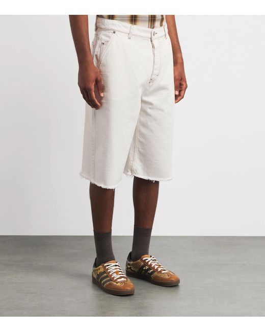 AMI White Contrast-Stitch Oversized Denim Shorts for men