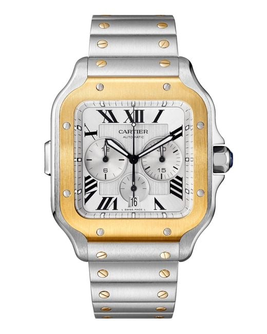 Cartier Metallic Stainless Steel And Yellow Gold Santos De Watch 43.3mm