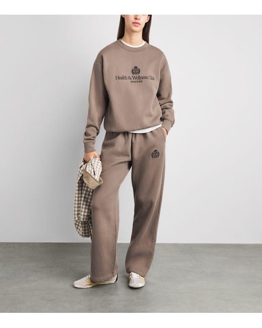 Sporty & Rich Natural Embroidered Crest Wide-Leg Sweatpants