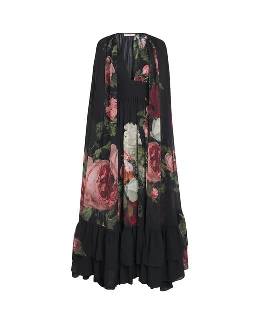 Alice + Olivia Black Cape-Detail Roya Gown