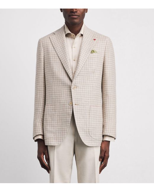 Isaia Natural Linen-Wool-Silk Check Blazer for men
