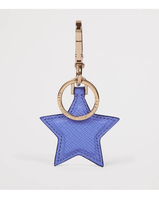 Smythson Blue Panama Leather Star Keyring