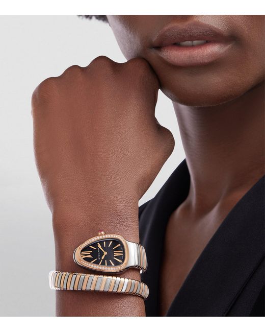 BVLGARI Metallic Rose, Stainless Steel And Diamond Serpenti Tubogas Watch