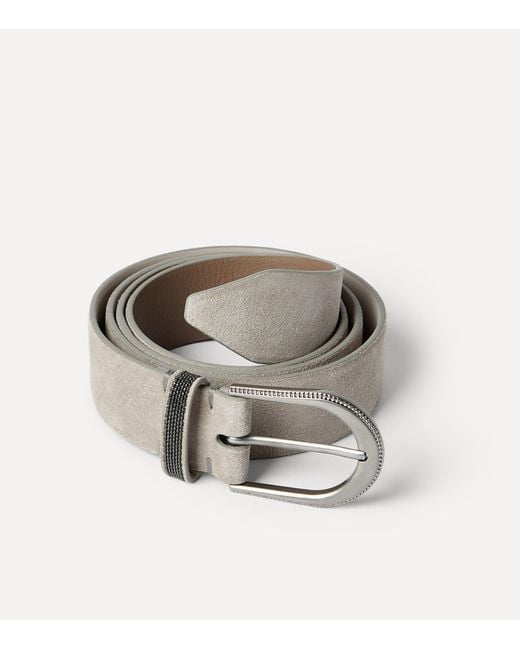 Brunello Cucinelli Gray Suede Monili-Beaded Belt