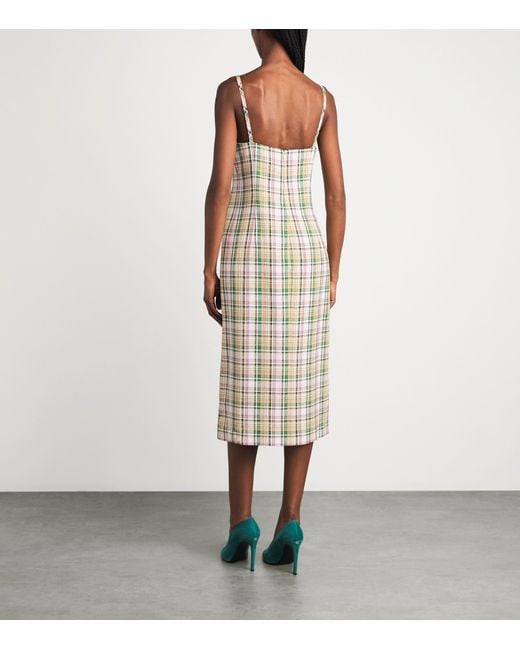 Carolina Herrera Metallic Plaid Print Midi Dress