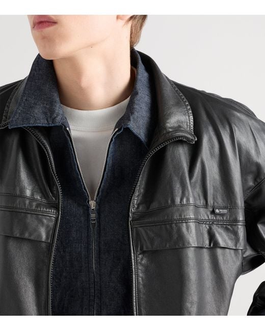 Prada Blue Cotton Chambray Zipped Shirt for men