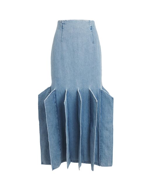 A.W.A.K.E. MODE Blue Denim Panelled Maxi Skirt