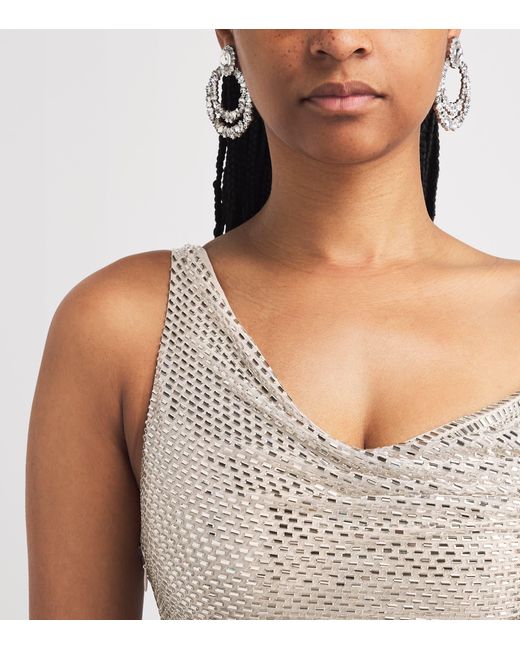 Self-Portrait Natural Rhinestone Draped Mini Dress