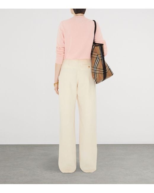 Burberry Pink Cashmere Ekd-Embroidered Sweater