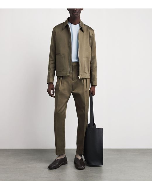 Paul Smith Green Cotton-Blend Pleated Wide-Leg Trousers for men