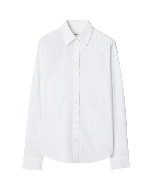 Burberry White Cotton Poplin Ekd-Embroidered Formal Shirt for men