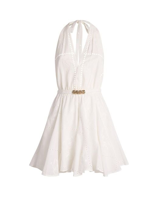 Maje White Cotton Embroidered Mini Dress